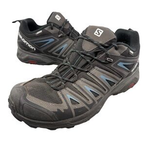 Salomon Black and Gray Trail Shoes with Blue Accents